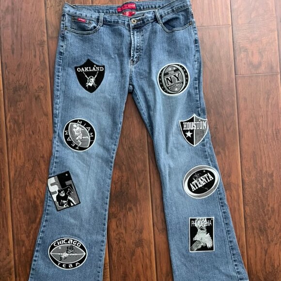 VINTAGE NFL Patch Jeans Oakland, Houston NY Le More sz 15 - Picture 2 of 8